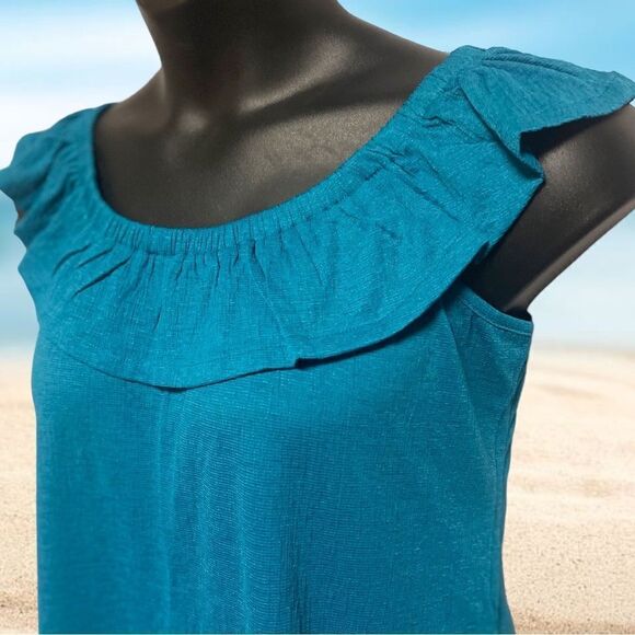 Lane bryant Aqua Blue Classic Off-The-Shoulder Ruffle Tank New with Tags - Picture 8 of 11